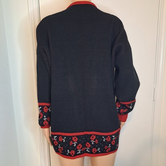 Vintage 80's Christmas Cardigan Sweater Size XL Bedford Fair Red/Black - Picture 4 of 10